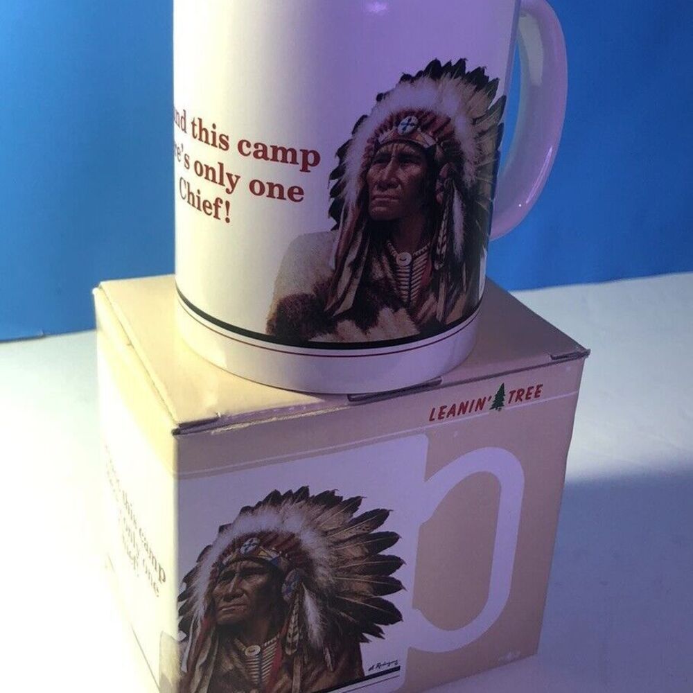 Leanin Tree Coffee “around this camp there’s only one Chief…” MGW150 EUC w/box